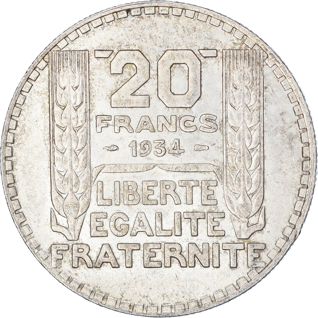 Moneda, Francia, Turin, 20 Francs, 1934, Paris, EBC, Plata, KM:879, Gadoury:852