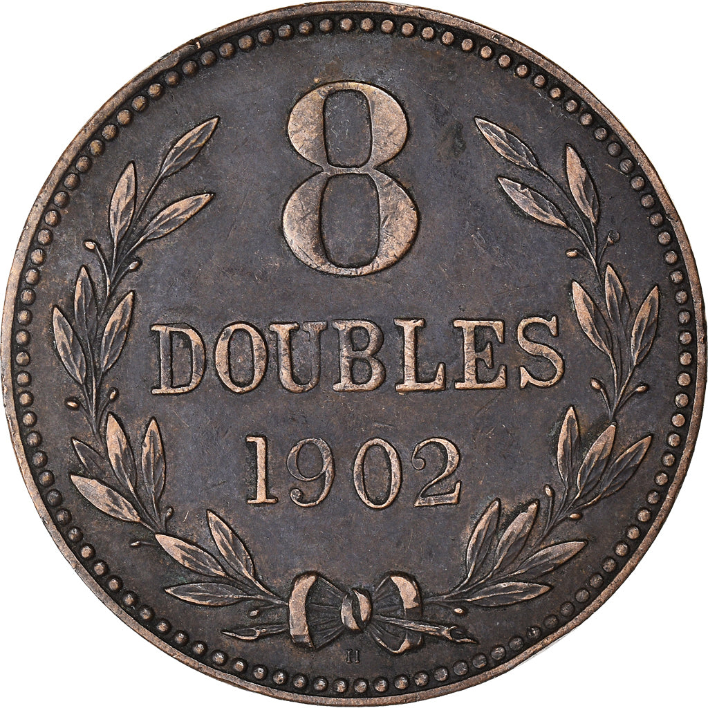 Coin, Guernsey, 8 Doubles, 1902, Heaton, Birmingham, VF(30-35), Bronze, KM:7