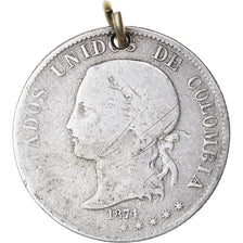 Monnaie, Colombie, 2 Decimos, 1874, Medellin, percée avec anneau, TB, Argent