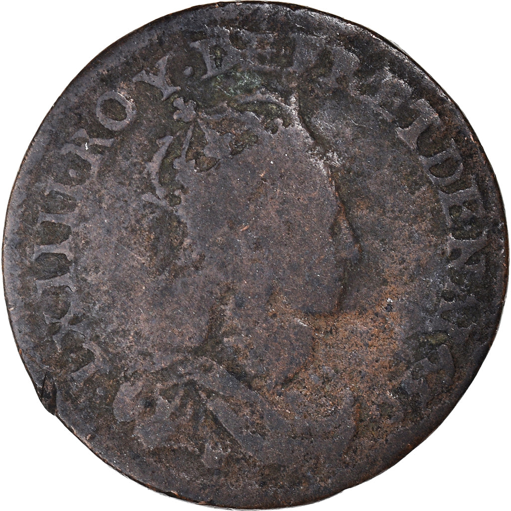 Moneta, Francia, Louis XIV, Liard de France au buste juvénile, deuxième type