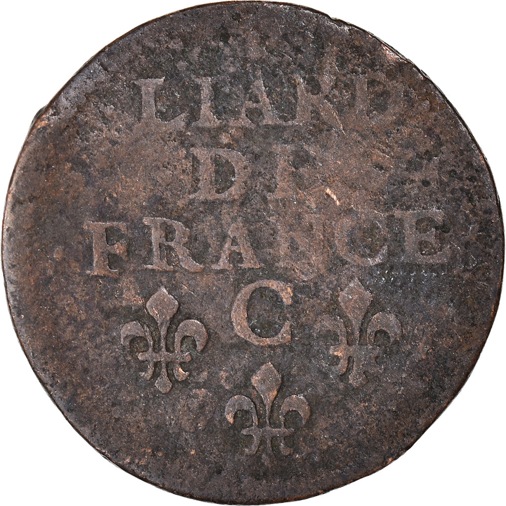 Moneta, Francia, Louis XIV, Liard de France au buste juvénile, deuxième type