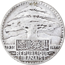Moeda, Líbano, 25 Piastres, 1933, Paris, VF(30-35), Prata, KM:7