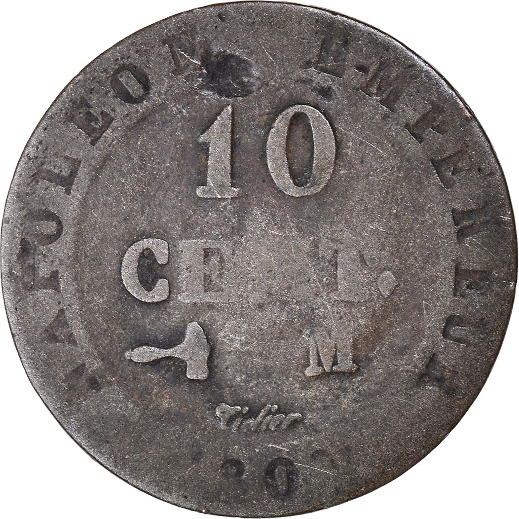 Moeda, França, Napoleon I, 10 Centimes, Toulouse, VF(20-25), Lingote