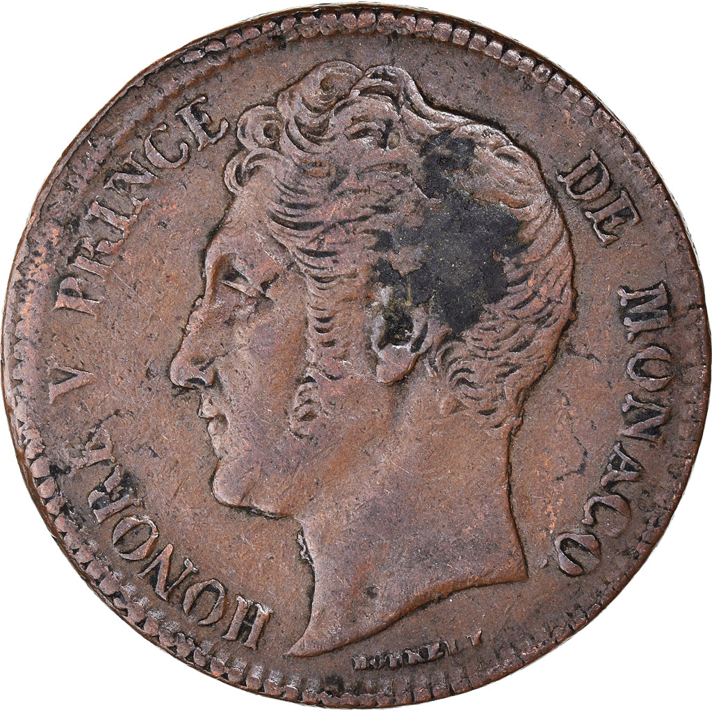 Coin, Monaco, Honore V, 5 Centimes, Cinq, 1837, Monaco, VF(30-35), Copper