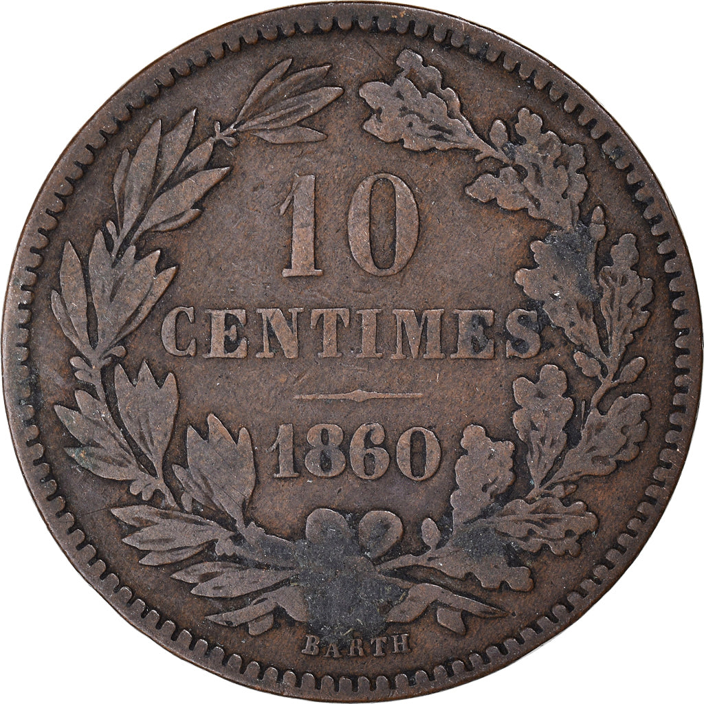 Coin, Luxembourg, William III, 10 Centimes, 1860, Paris, VF(30-35), Bronze