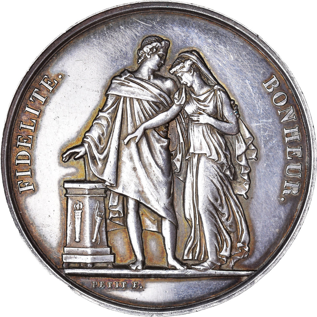 Francja, medal, Mariage, Fidélité Bonheur, 1859, Petit, AU(55-58), Srebro