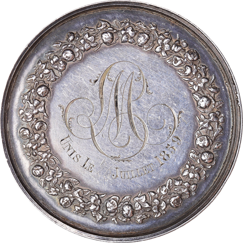 Francja, medal, Mariage, Fidélité Bonheur, 1859, Petit, AU(55-58), Srebro