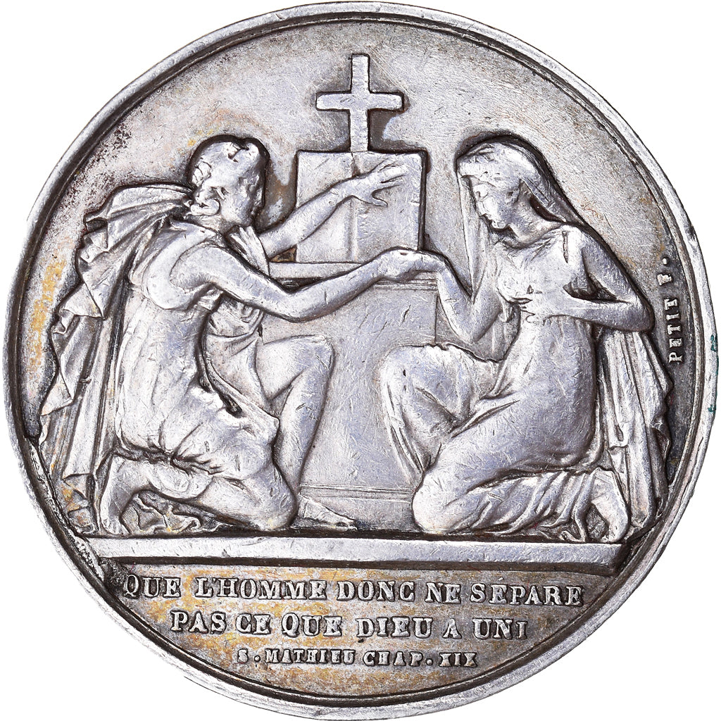 France, Medal, Médaille de mariage, 1859, EF(40-45), Silver