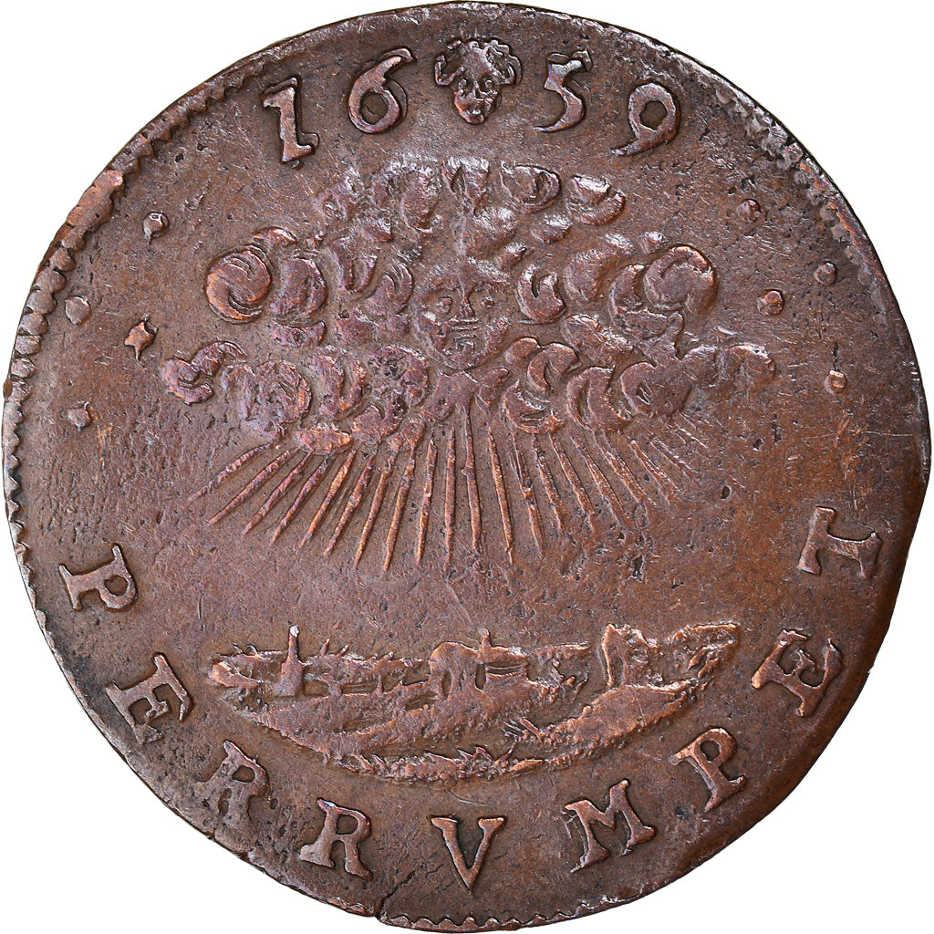 Spanish Netherlands, Token, Philippe IV, PERRVMPET, 1659, EF(40-45), Copper