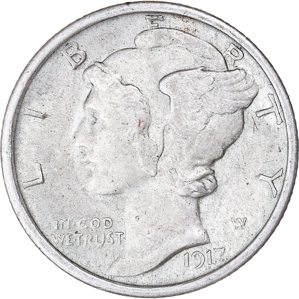 Coin, United States, Mercury Dime, Dime, 1917, U.S. Mint, Philadelphia