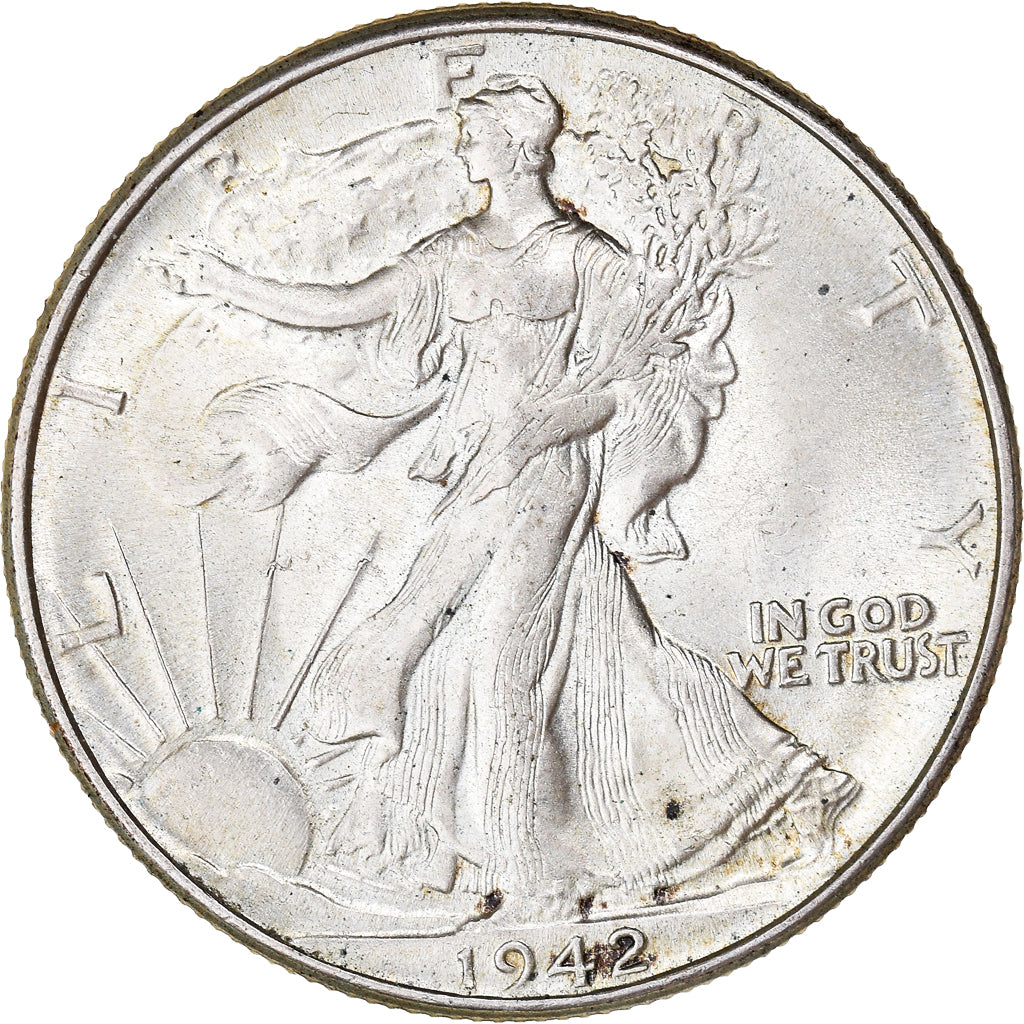 Coin, United States, Walking Liberty Half Dollar, Half Dollar, 1942, U.S. Mint