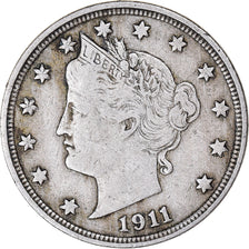 Coin, United States, Liberty Nickel, 5 Cents, 1911, U.S. Mint, Philadelphia