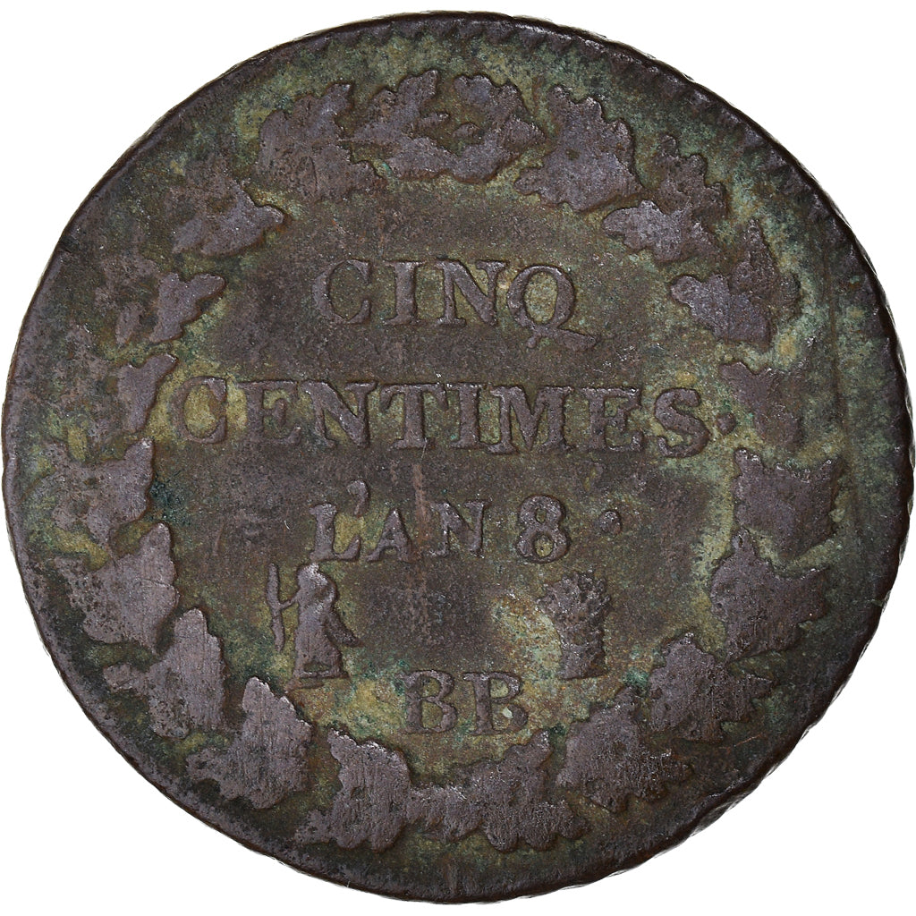 Moneta, Francia, Dupré, Decime, AN 8, Paris, MB, Bronzo, KM:644.1, Gadoury:126a