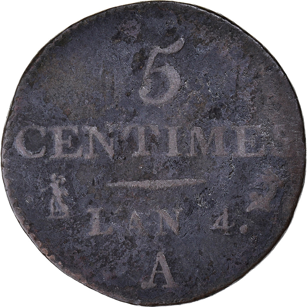 Moneta, Francia, Dupré, 5 Centimes, AN 4, Paris, B+, Bronzo, KM:635.1