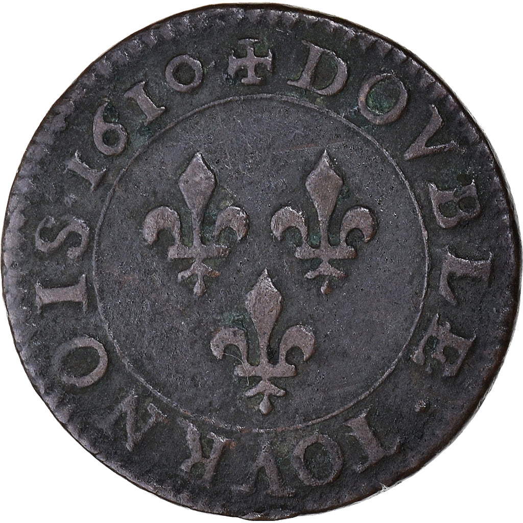 Moneta, Francia, Henri IV, Double Tournois, 1610, Paris, BB, Rame, CGKL:222