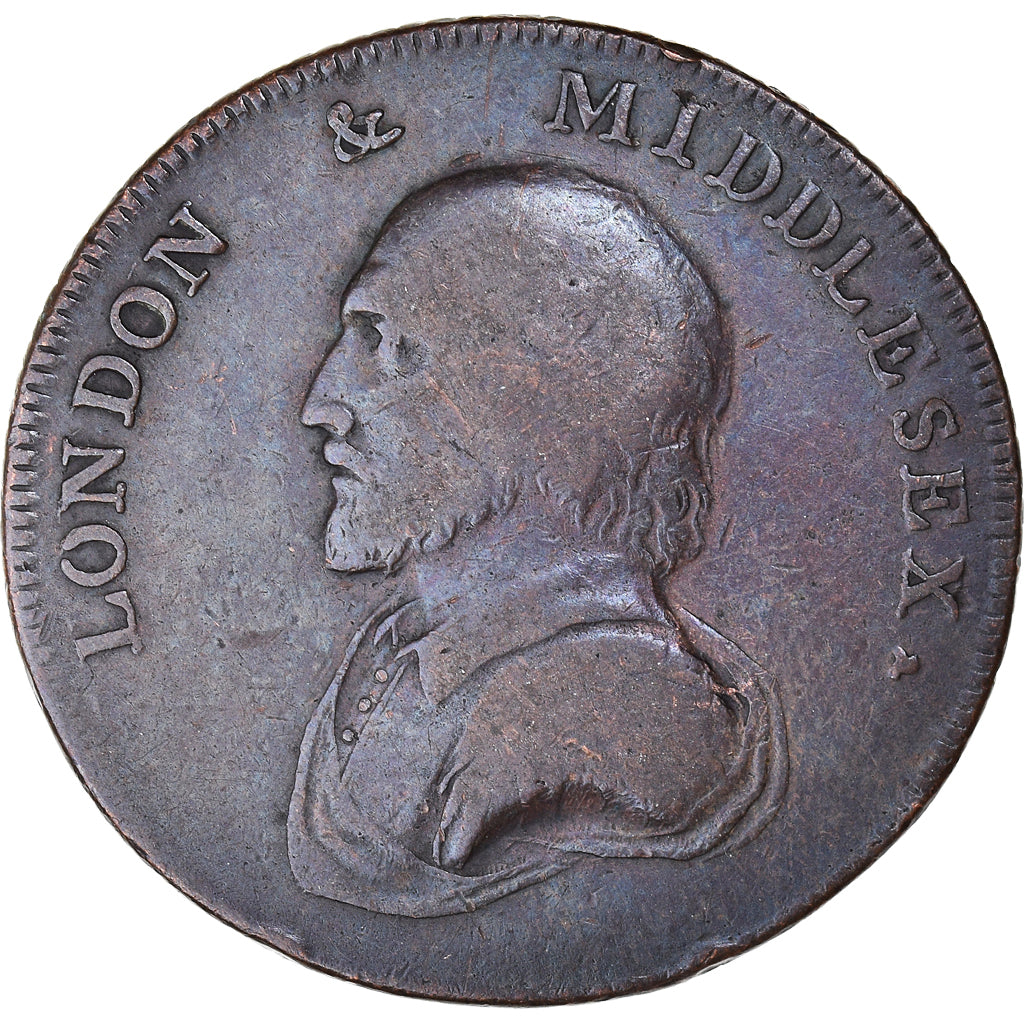 Reino Unido, Halfpenny Token, London & Middlesex, 1792, VF(30-35), Cobre