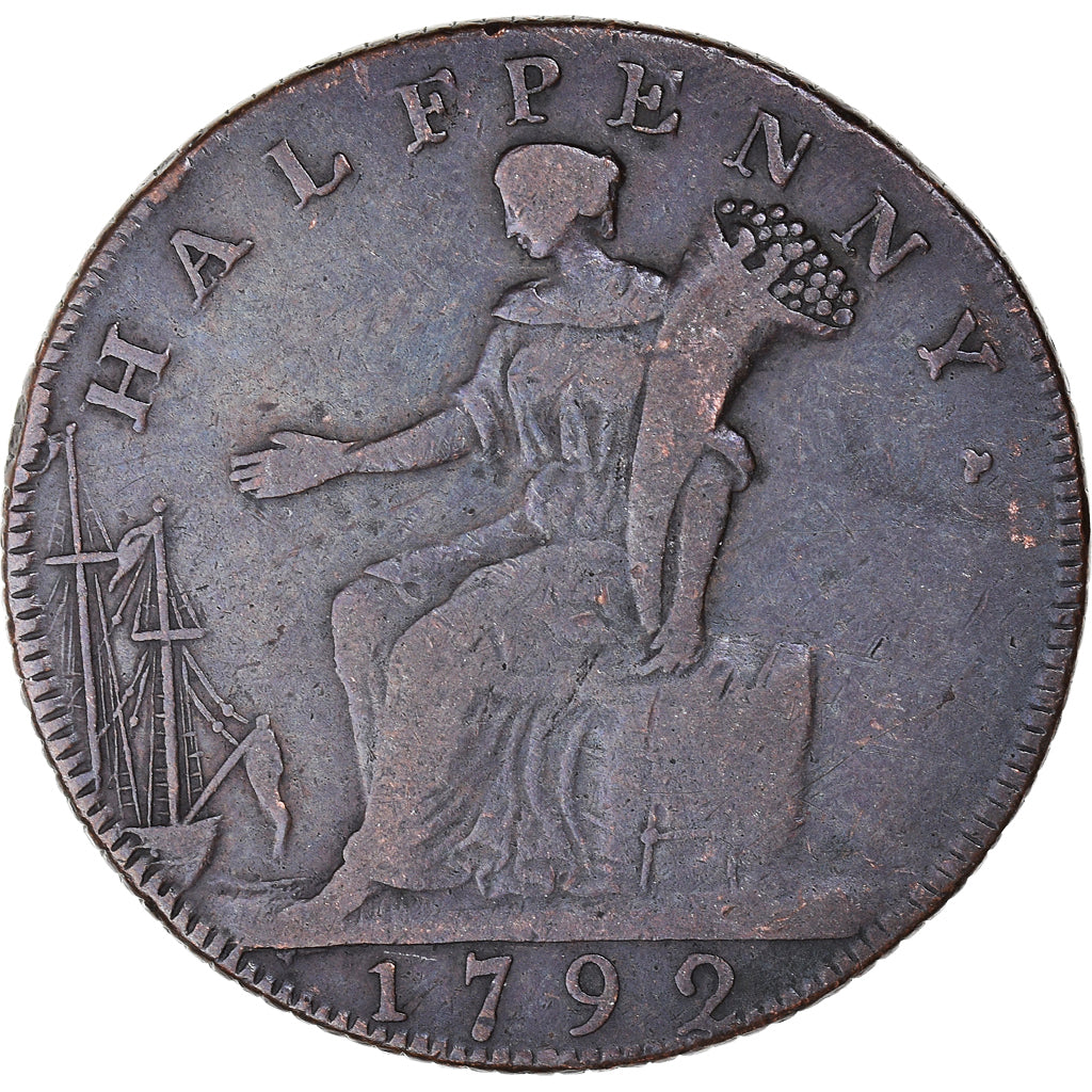 Reino Unido, Halfpenny Token, London & Middlesex, 1792, VF(30-35), Cobre