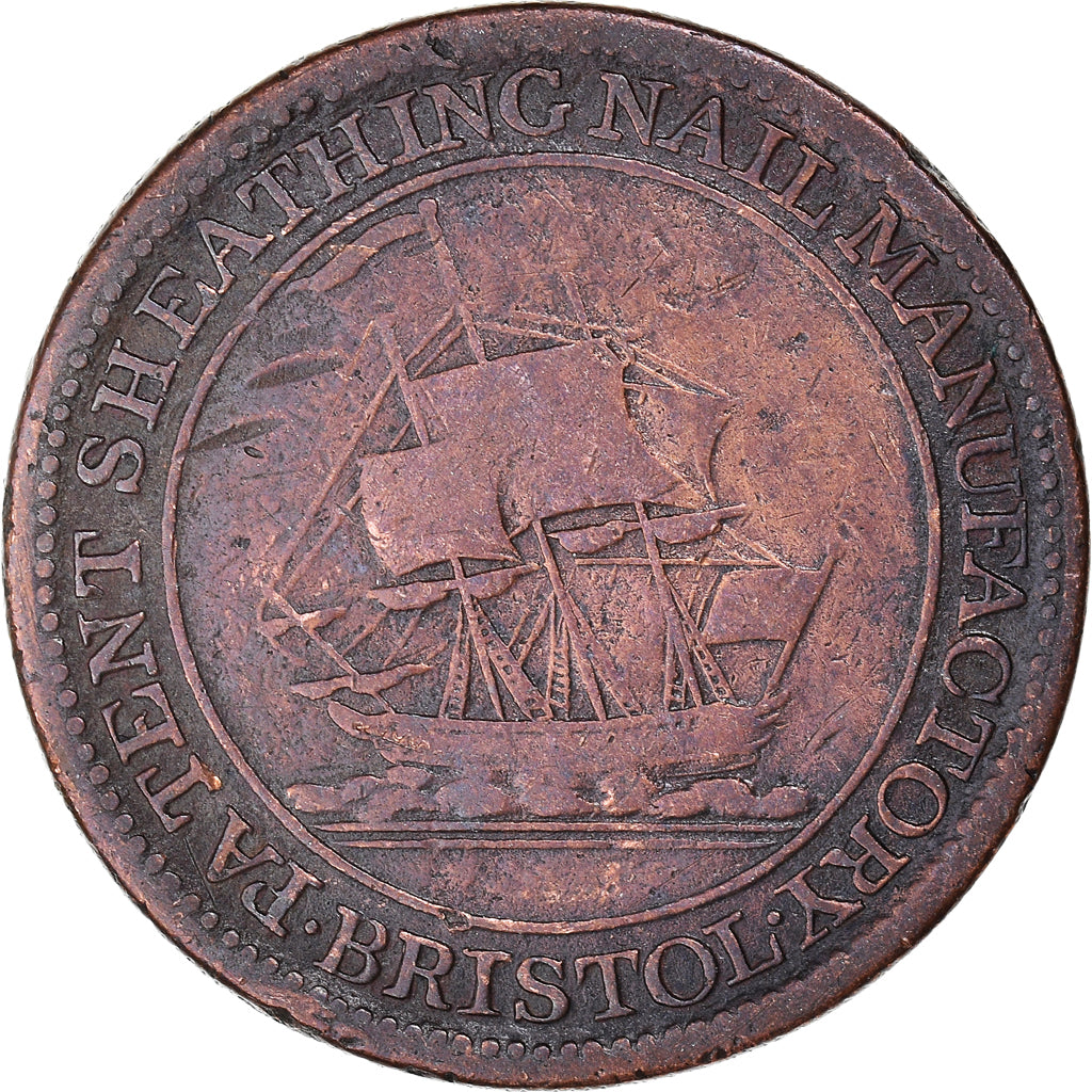 United Kingdom, Halfpenny Token, Bristol - Sheathing Nail Manufactory, 1811