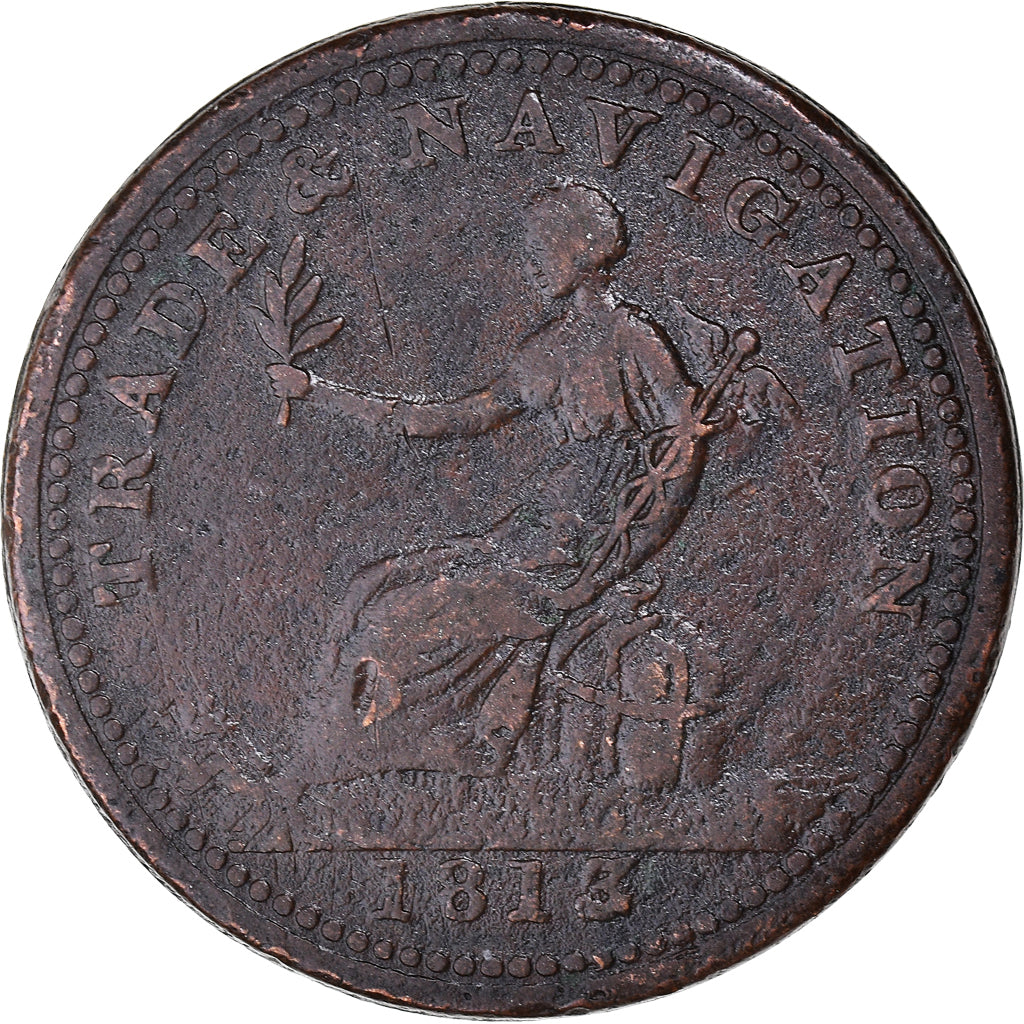Canada, Halfpenny Token, Trade & Navigation, 1813, Nouvelle-Écosse, TB+, Cuivre