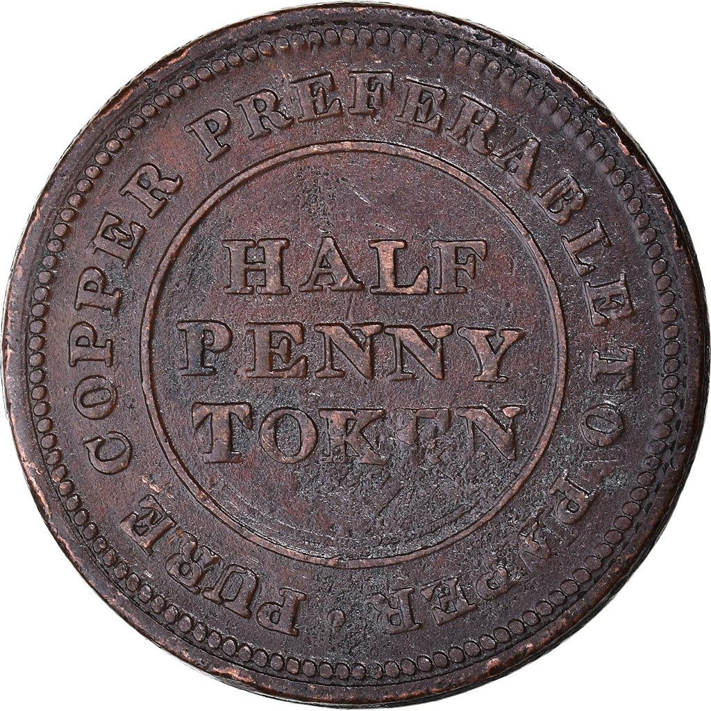 Canada, Halfpenny Token, Trade & Navigation, 1813, Nouvelle-Écosse, TB+, Cuivre