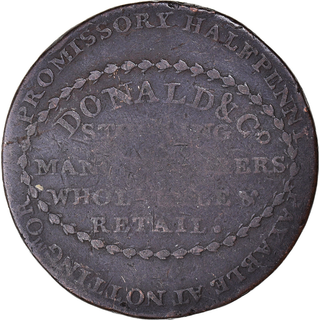 Grã-Bretanha, Halfpenny Token, Donald & co, 1792, VF(30-35), Cobre