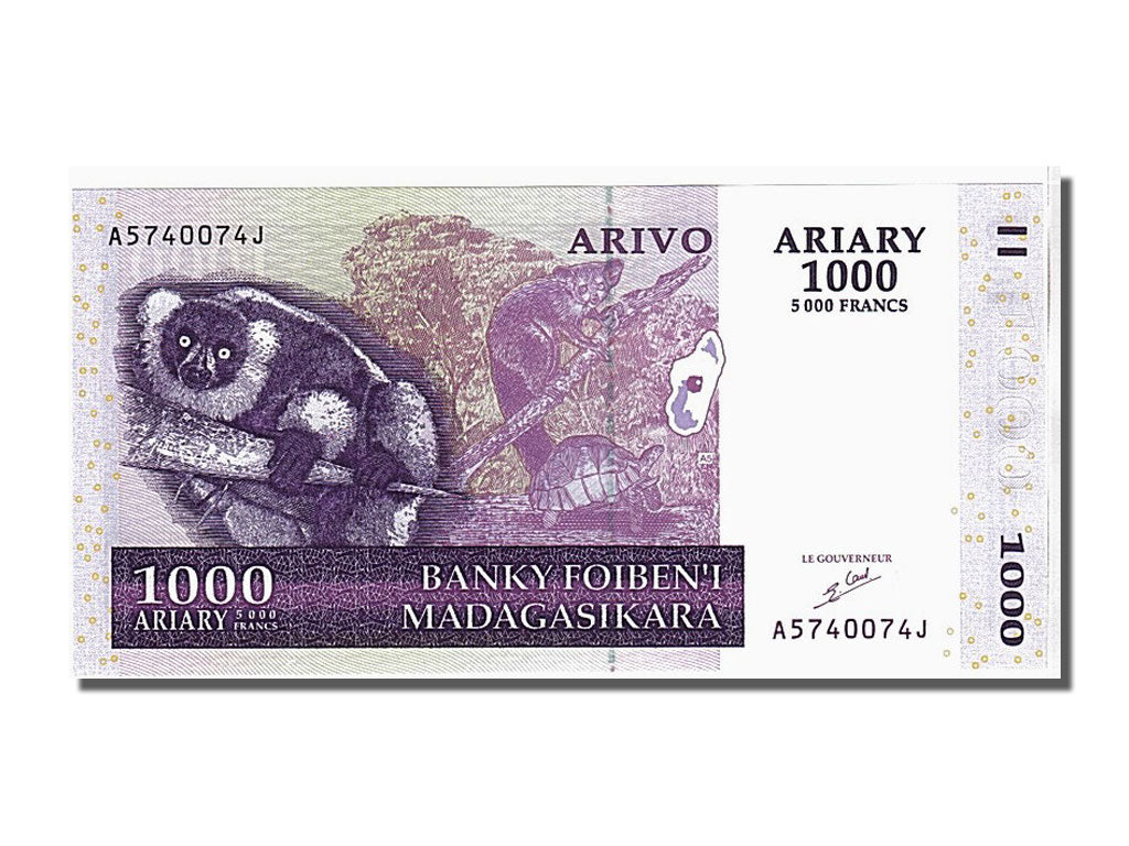 Banknote, Madagascar, 1000 Ariary, 2004, KM:89a, UNC(65-70)