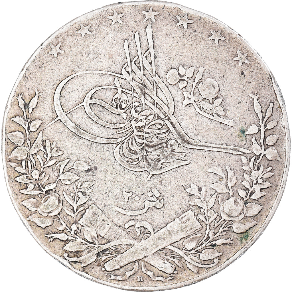 Monnaie, Égypte, Muhammad V, 20 Qirsh, 1911/AH1327/3, Misr, TB+, Argent, KM:310