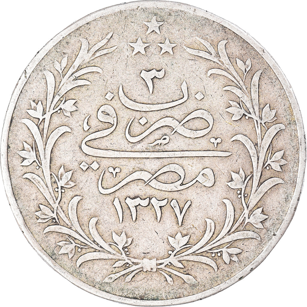 Monnaie, Égypte, Muhammad V, 20 Qirsh, 1911/AH1327/3, Misr, TB+, Argent, KM:310