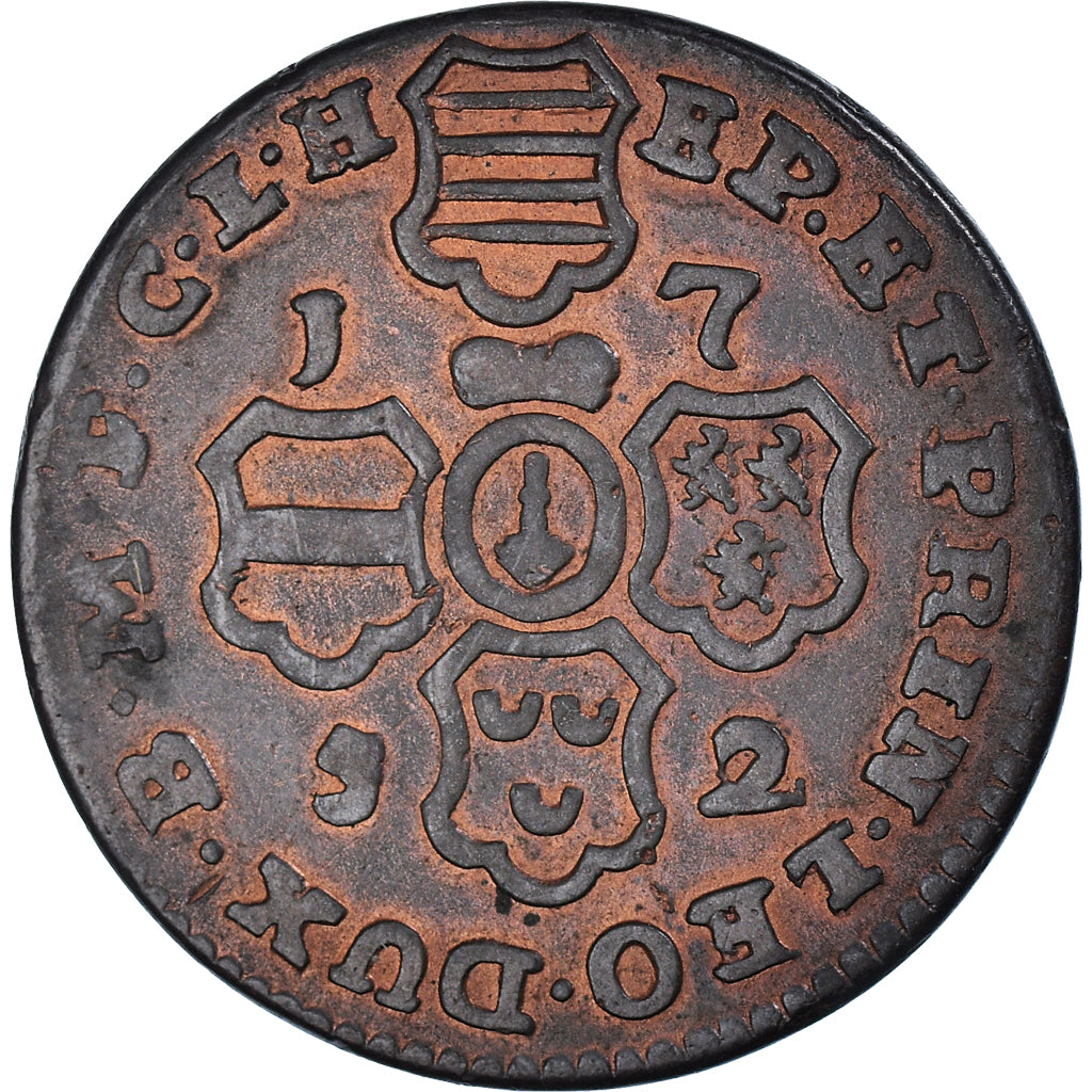 Coin, LIEGE, John Theodore, 2 Liards, 1752, Liege, EF(40-45), Copper, KM:158