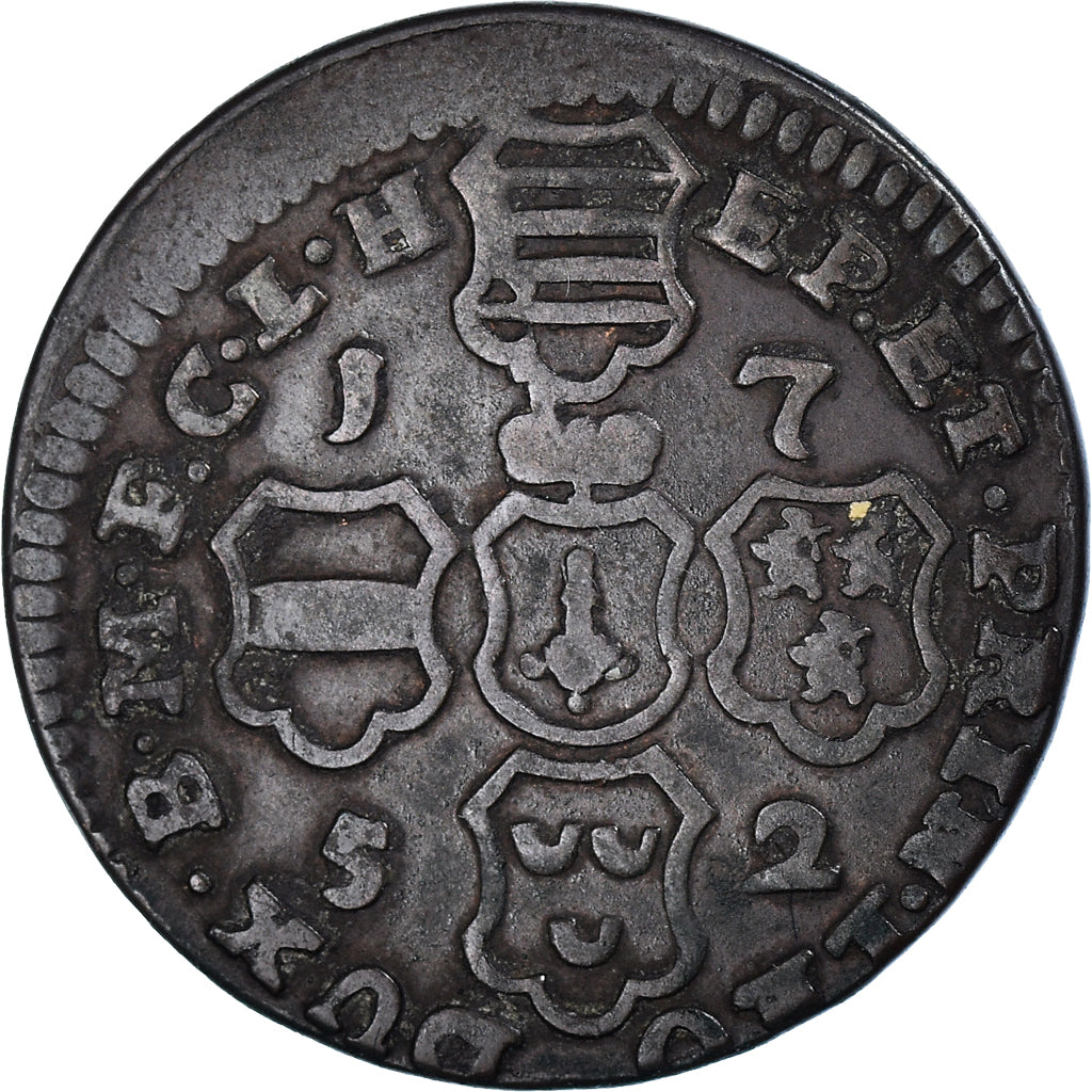 Coin, LIEGE, John Theodore, 2 Liards, 1752, Liege, Frappe décentrée