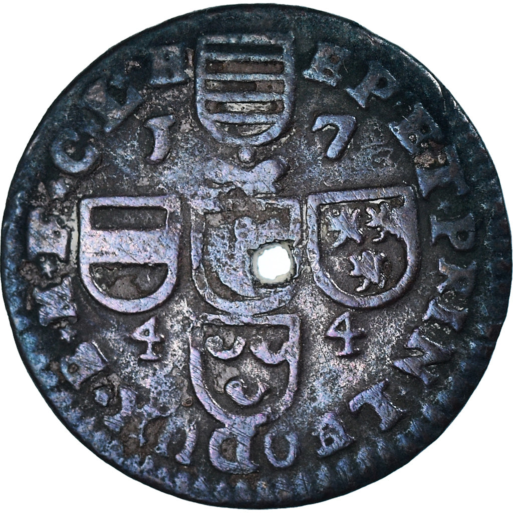 Coin, LIEGE, John Theodore, Liard, 1744, Liege, Holed, VF(20-25), Copper, KM:146