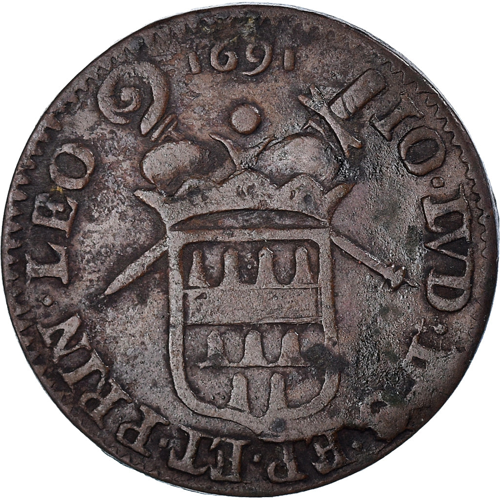 Monnaie, Liège, John Louis, Liard, 1691, Liege, TTB, Cuivre, KM:96