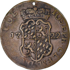 Monnaie, Liège, Joseph Clement, Liard, 1722, Liege, Trouée, TB+, Cuivre