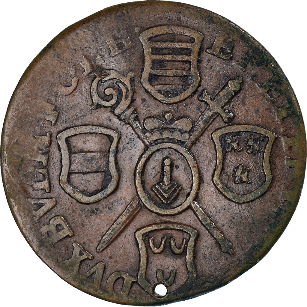 Monnaie, Liège, Joseph Clement, Liard, 1722, Liege, Trouée, TB+, Cuivre