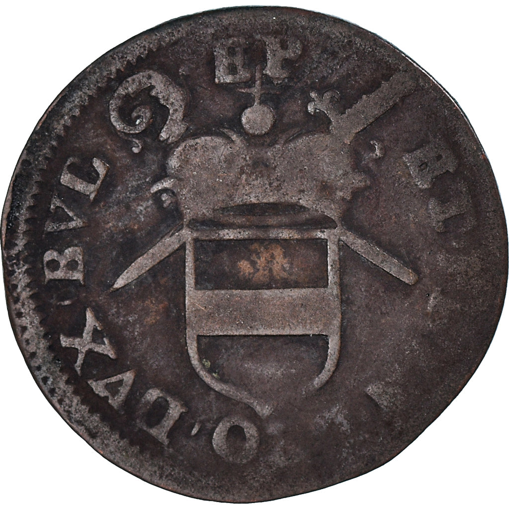 Coin, LIEGE, Maximilian Henry, Liard, Hasselt, VF(30-35), Copper, KM:72