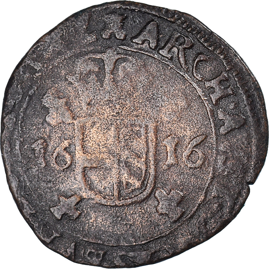 Münze, Spanische Niederlande, TOURNAI, Albert & Isabella, 2 Denier, 1616