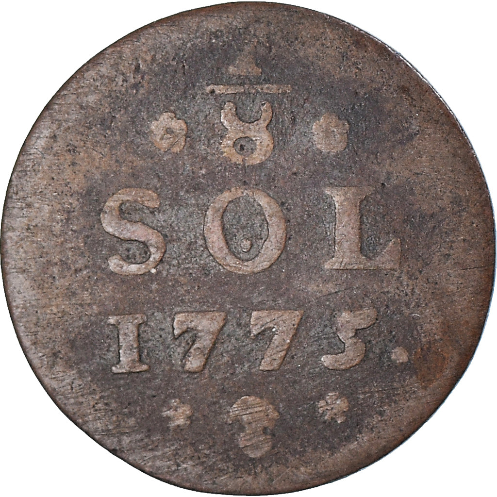 Moeda, Luxemburgo, Maria Theresa, 1/8 Sol, 1775, Brussels, VF(30-35), Cobre