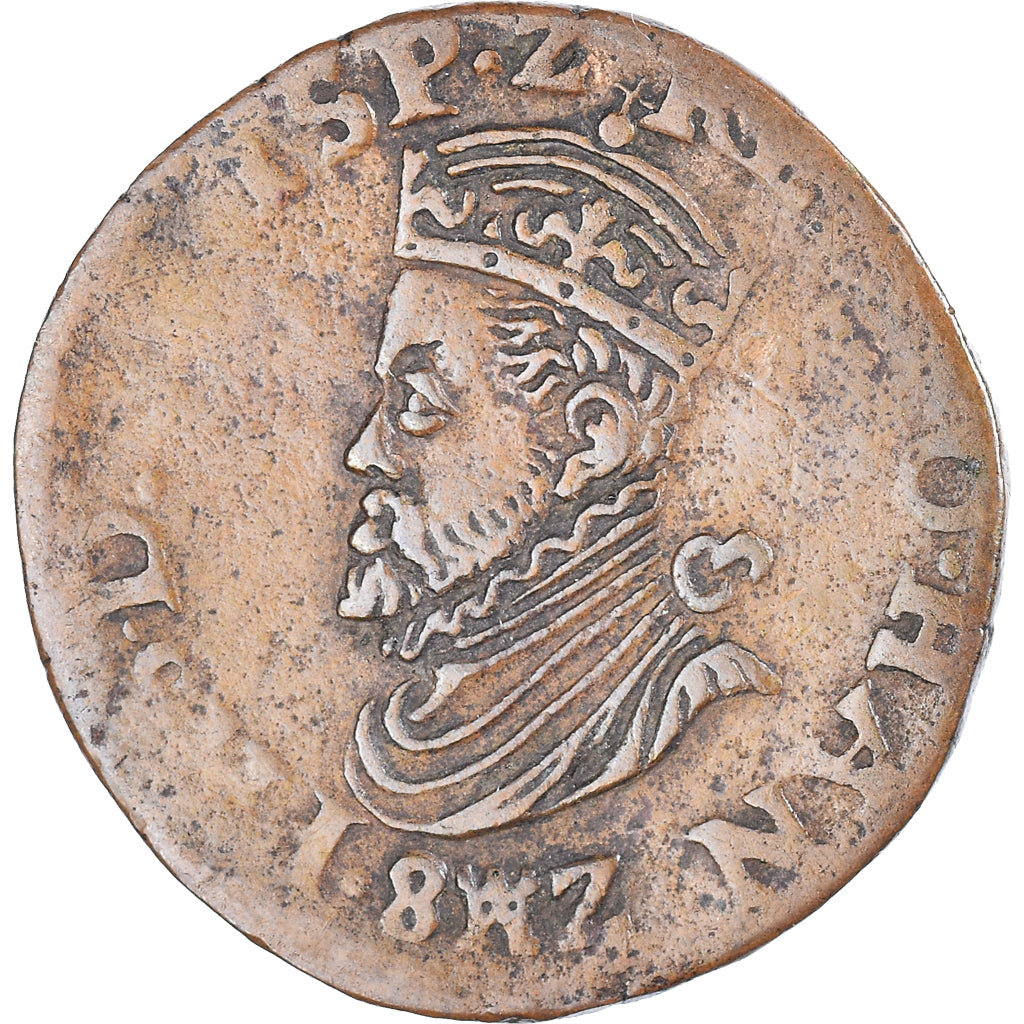 Coin, Spanish Netherlands, Philippe II, Liard, 1582, Mons, Hainaut, EF(40-45)