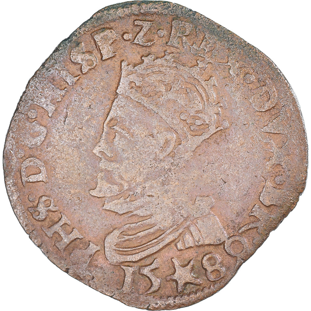 Coin, Spanish Netherlands, Philippe II, Liard, 1589, Maastricht, VF(30-35)
