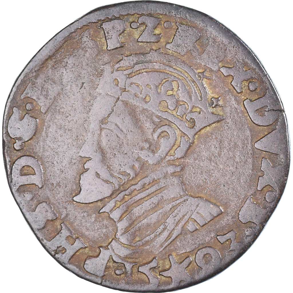 Coin, Spanish Netherlands, Philippe II, Liard, 1593, Maastricht, VF(30-35)