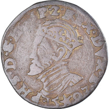 Coin, Spanish Netherlands, Philippe II, Liard, 1593, Maastricht, VF(30-35)