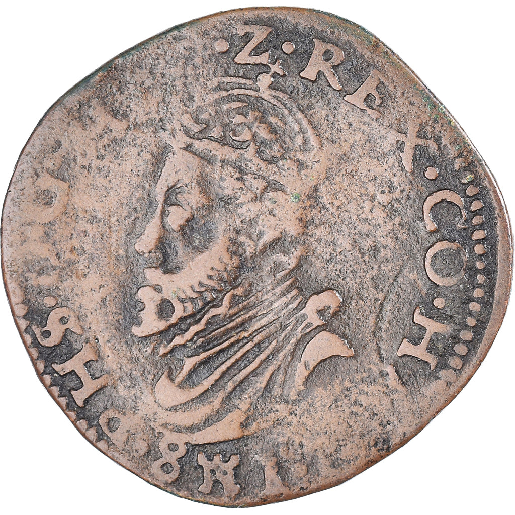 Monnaie, Pays-Bas espagnols, Philippe II, Liard, 1581, Mons, TB+, Cuivre