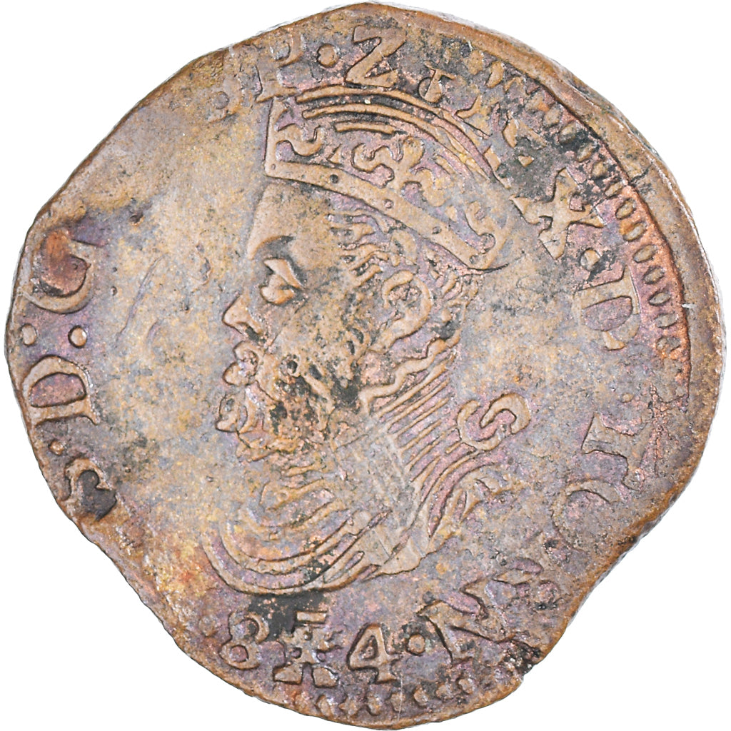 Moneta, Paesi Bassi Spagnoli, Philippe II, Liard, 1584, Tournai, MB+, Rame