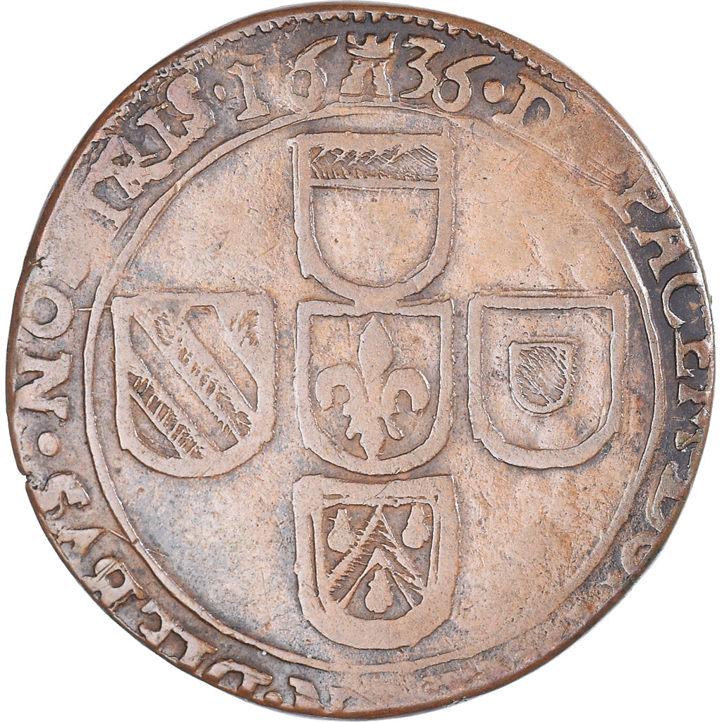 Paesi Bassi Spagnoli, ficha, Philippe IV, 1636, BB, Rame
