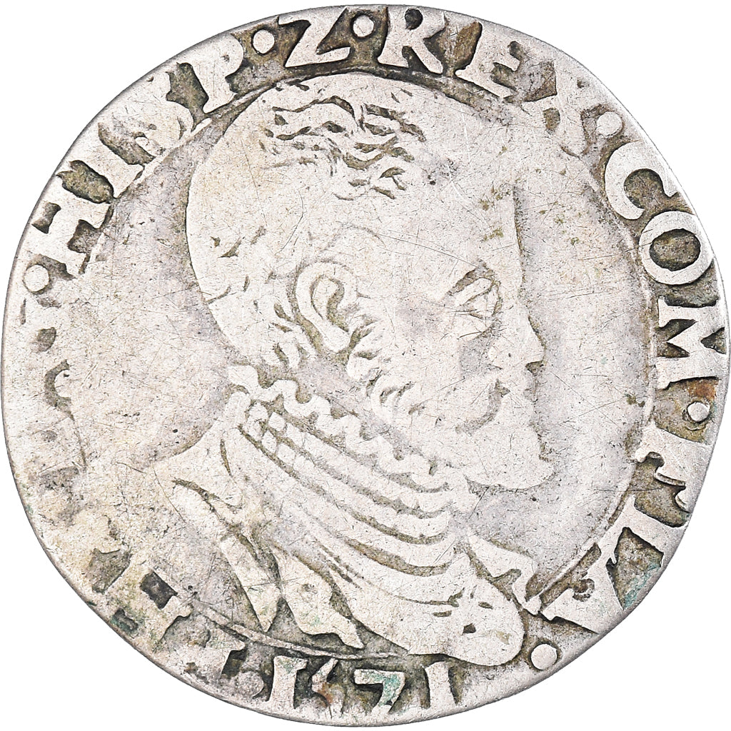 Coin, Spanish Netherlands, Philippe II, 1/10 Ecu, 1571, Bruges, VF(30-35)