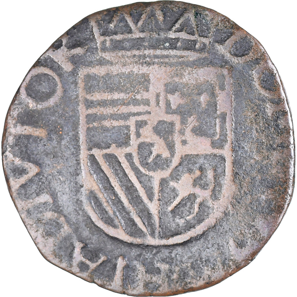 Coin, Spanish Netherlands, Philippe II, 1/2 Liard, 1587, Arras, VF(20-25)