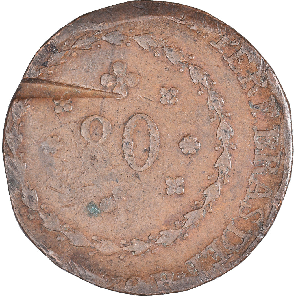 Coin, Brazil, Pedro I, 80 Reis, 1830, Rio de Janeiro, VF(30-35), Copper