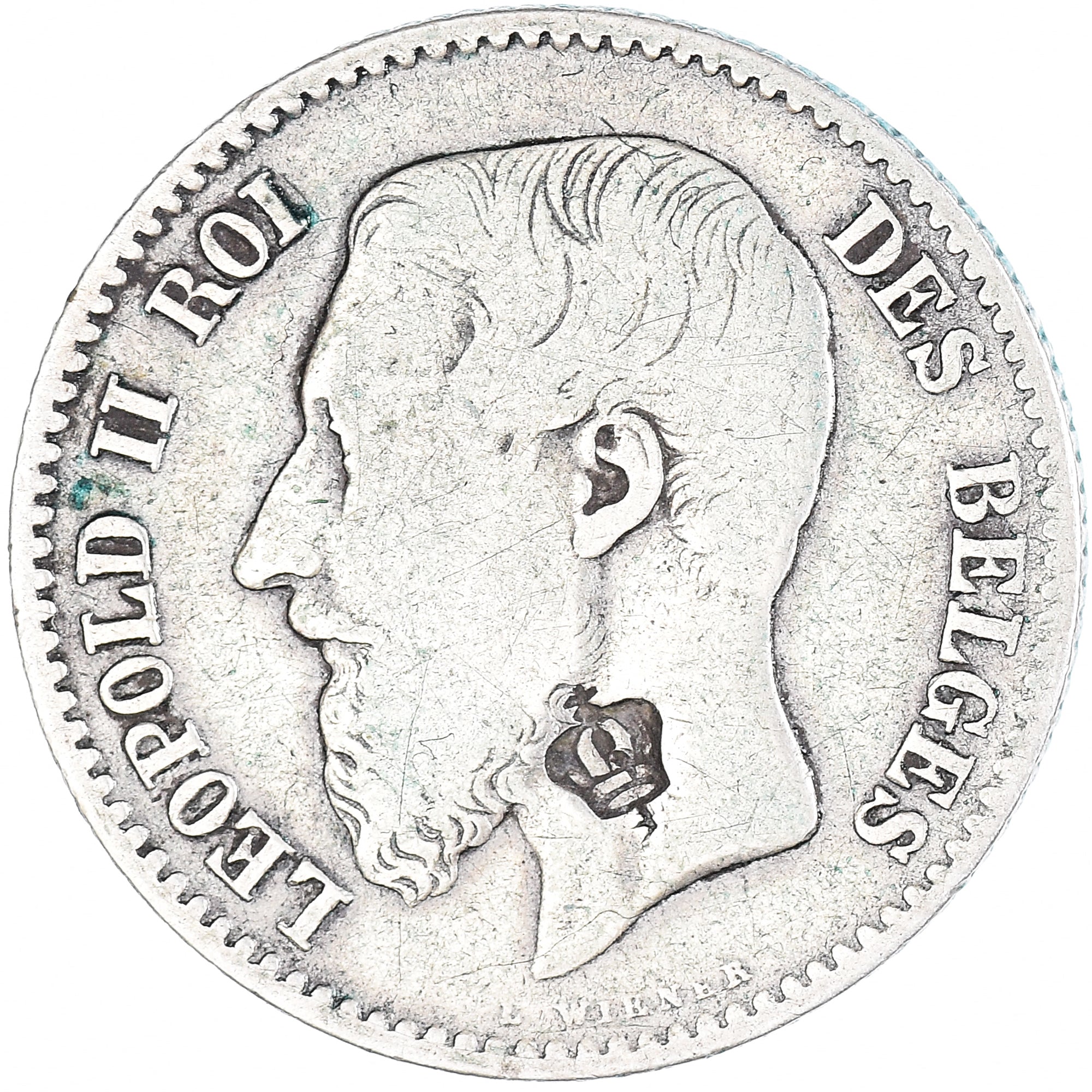 Monnaie, Belgique, Leopold II, Franc, 1869, Bruxelles, contremarque couronne
