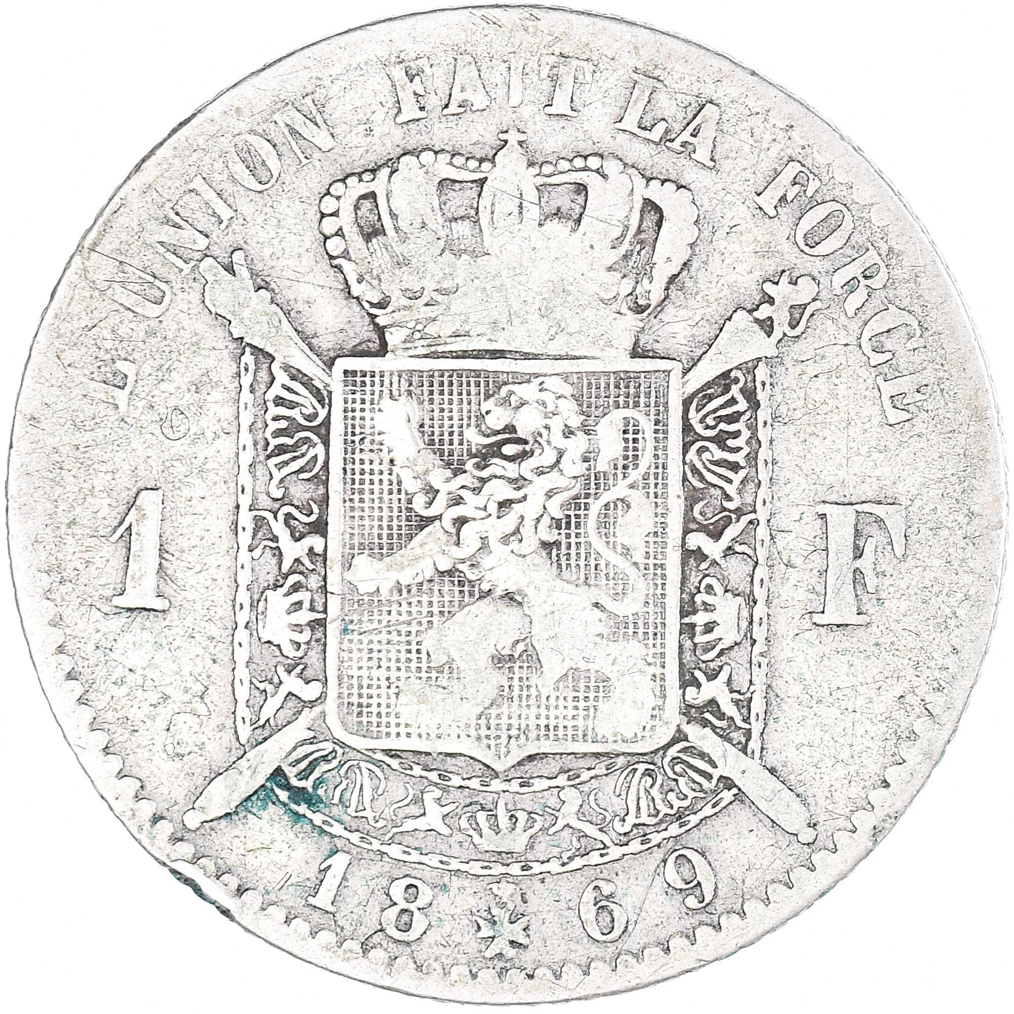 Monnaie, Belgique, Leopold II, Franc, 1869, Bruxelles, contremarque couronne