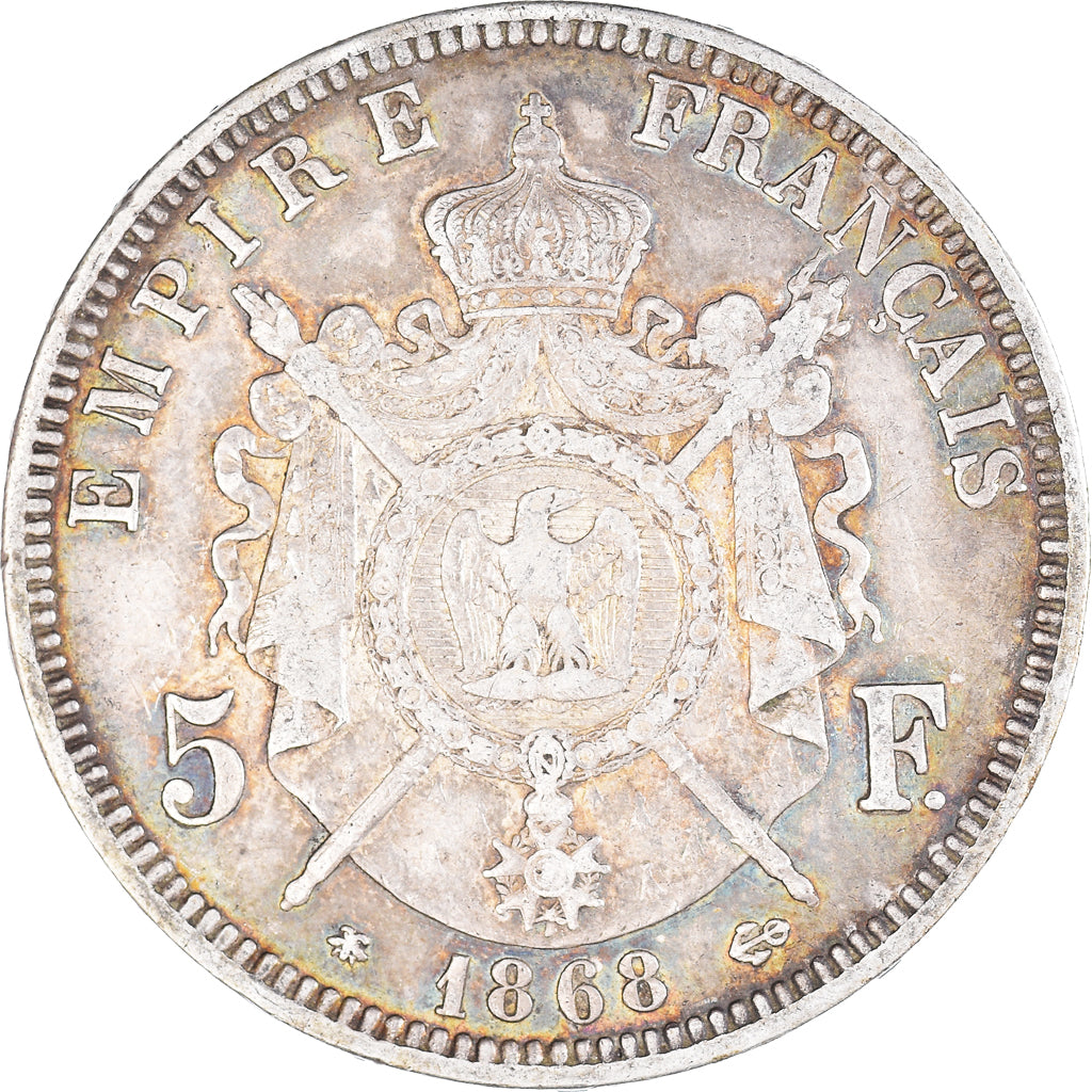 Moneta, Francia, Napoleon III, 5 Francs, 1868, Paris, BB, Argento, KM:799.1